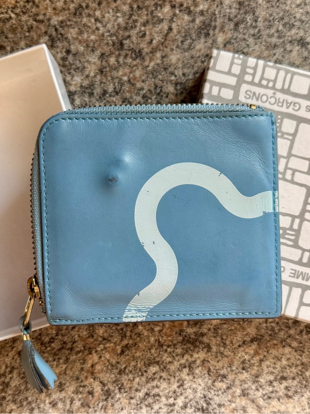 Garden of Eden Comme des Garcons Light Blue Leather Zip Wallet